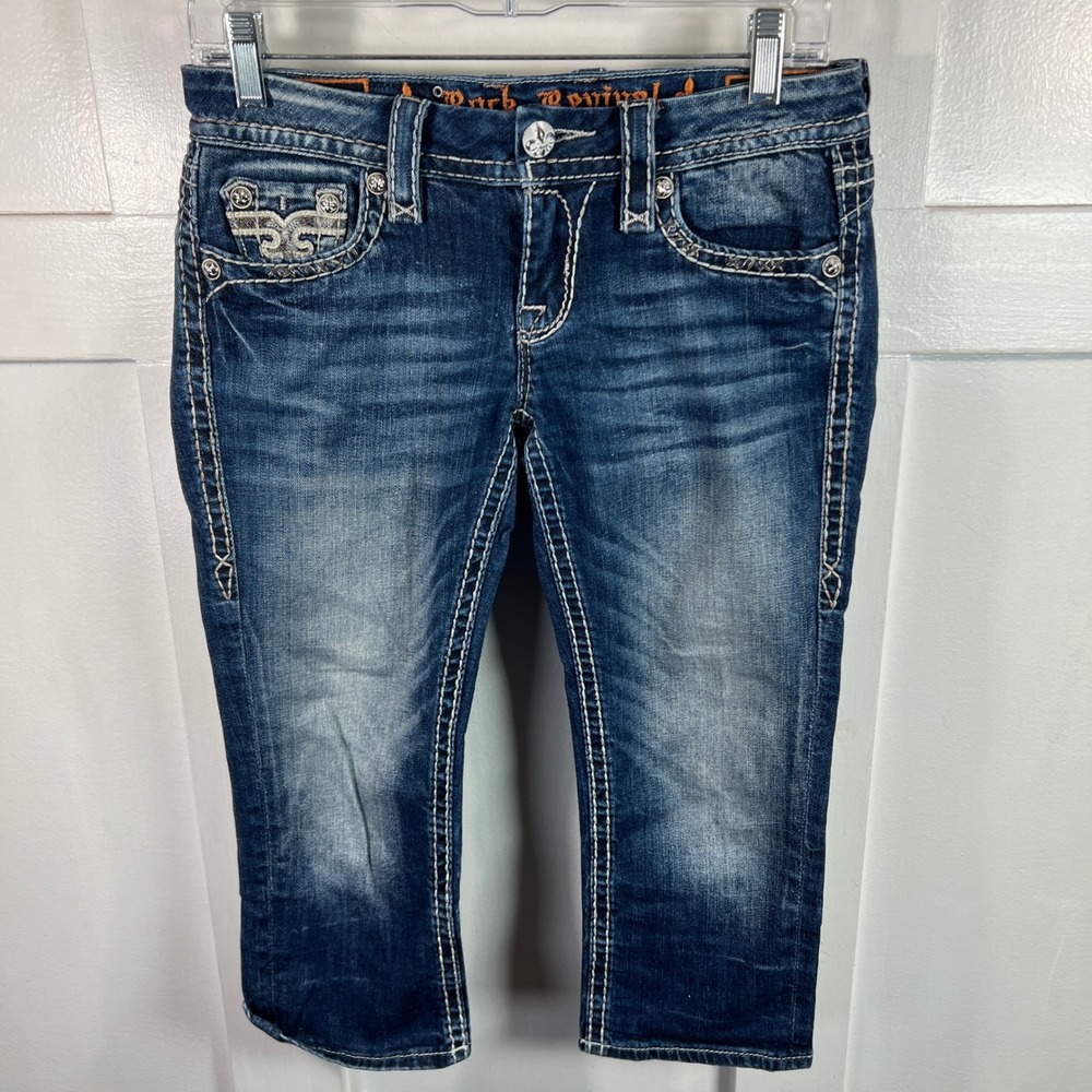 Rock Revival Julie C20 Cropped Jeans Medium Wash Embroidered Size 26 E8287C20